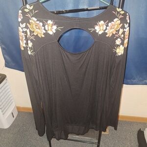 Maurices Black Floral Print Cutout Blouse